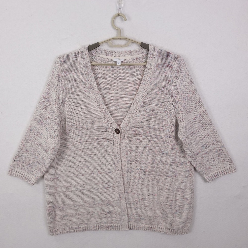 J. Jill Cardigan Sweater Womens Plus 2X Space Dye Cotton Linen V-Neck 3/4 Sleeve